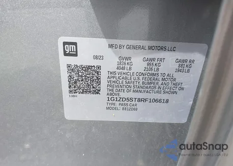 2024 Chevrolet Malibu Fwd 1Lt из США, поврежденный, VIN 1G1ZD5ST8RF106618